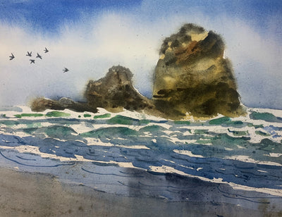 Shorebirds Above Waves