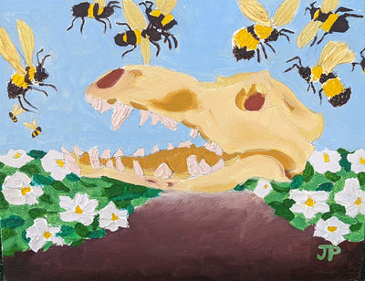 Coyote Skull and Petunias, Bumble Bees