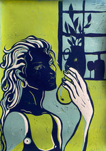 Load image into Gallery viewer, Girl with pear (lime and blue)
