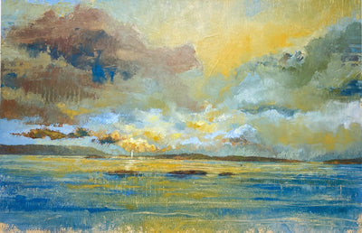 Glistening beams of color, dancing on the shining water