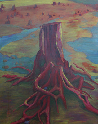 Red tree stump