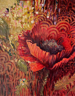 Wet with the soft rain kisses of the night, I am enfolded in your vermilion robe