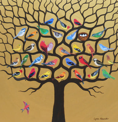 Birds in a Tree (Gold Background)