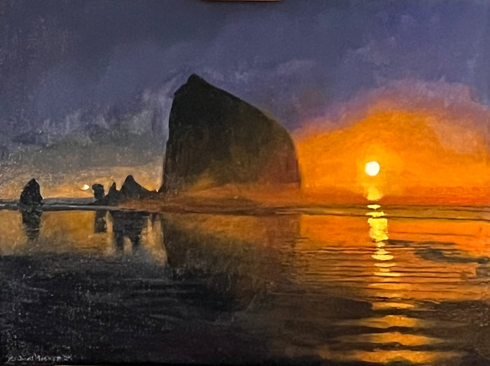 Moonrise/Sunset (Haystack, Cannon Beach, Oregon