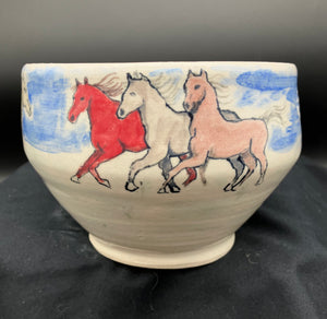 Ceramic planter with horses