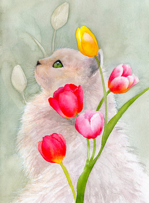 Cat and Tulips