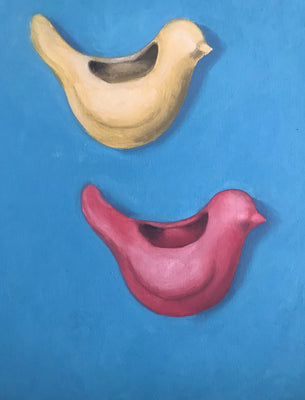 Ceramic Bird Vases on Blue Wall (Larry & Sue)