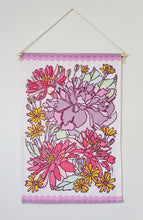 Load image into Gallery viewer, Purple Rose and Lotus Small Fabric Tapestry
