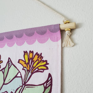 Purple Rose and Lotus Small Fabric Tapestry