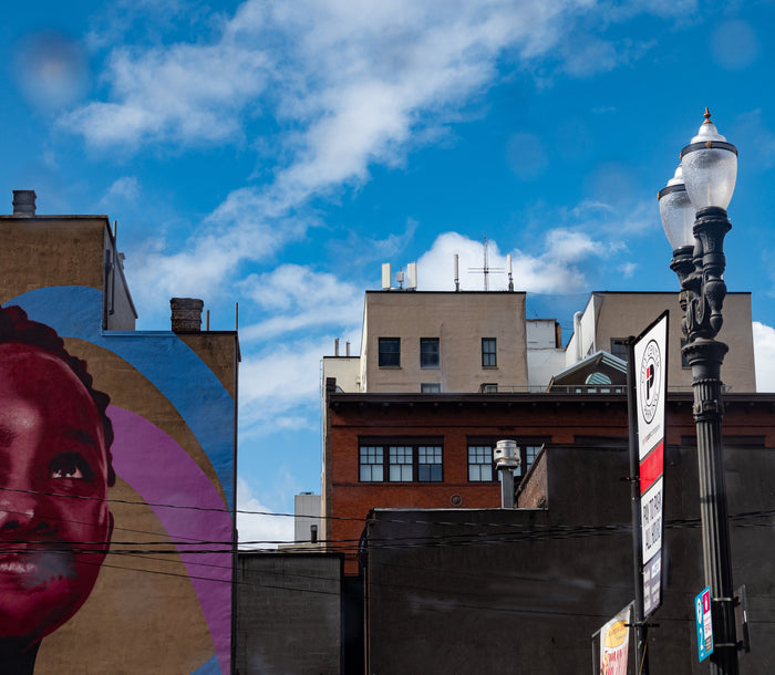 Girl looking to blue sky