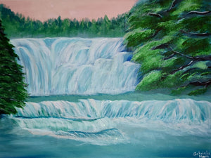 Waterfall painting with glitter