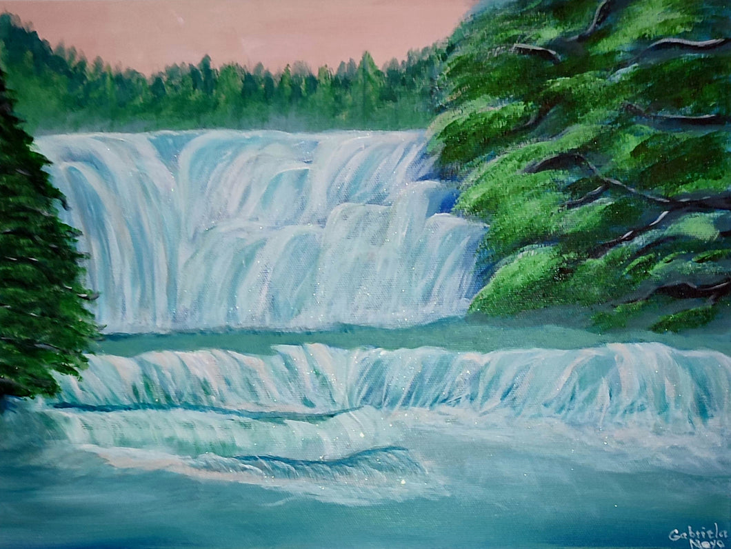 Waterfall painting with glitter